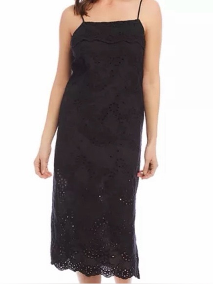 Nwt Karen Kane Black Eyelet Midi Dress Scalloped Overlay Size Small